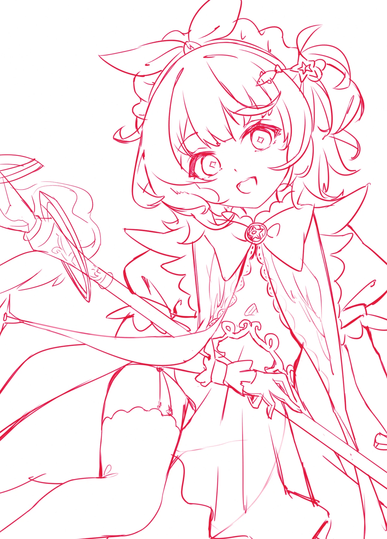 枫糖的魔法少女拜年祭服装，DuE 绘制的玫红线稿